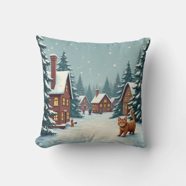 Almofada Travesseiro com Natal e gato (Frente)