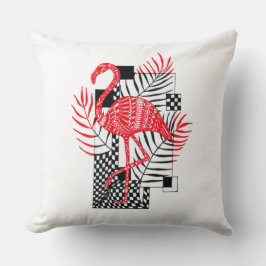 Almofada Travesseiro com padrão flamingo e folhas tropicais