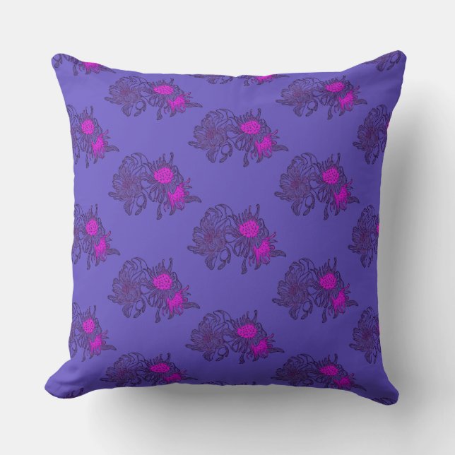 Almofada Travesseiro com padrão floral de crisântemo roxo (Frente)