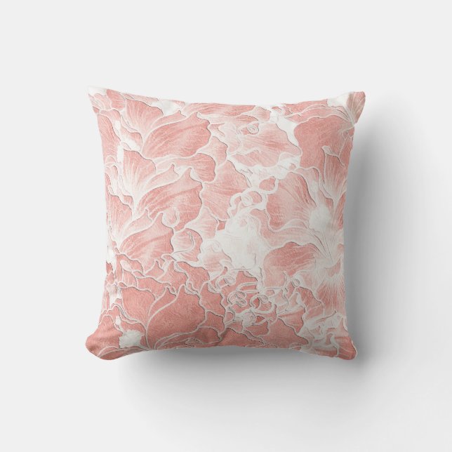 Almofada Travesseiro com padrão floral suave em pêssego e r (Frente)