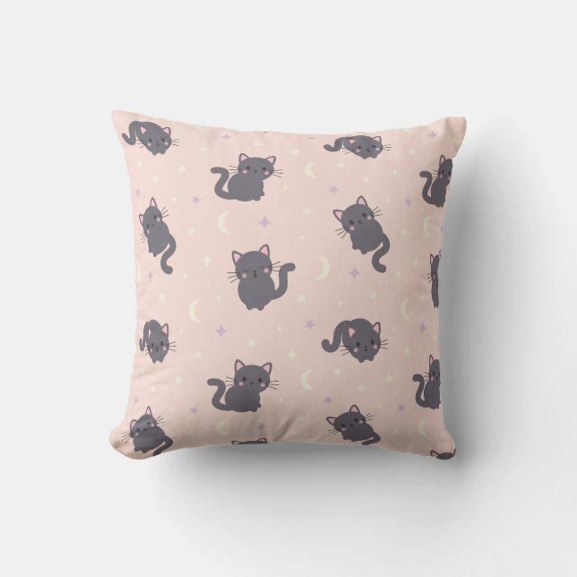 Almofada Travesseiro Cute Grey Cat Pink Throw (Frente)