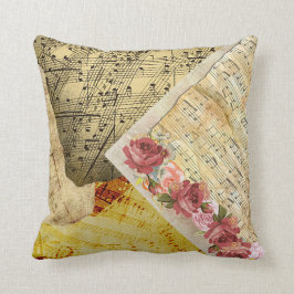 Almofada Travesseiro da partitura dos rosas do vintage e
