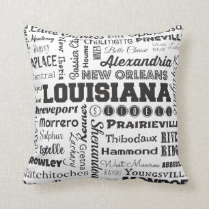 Almofada Travesseiro da tipografia das cidades de Louisiana