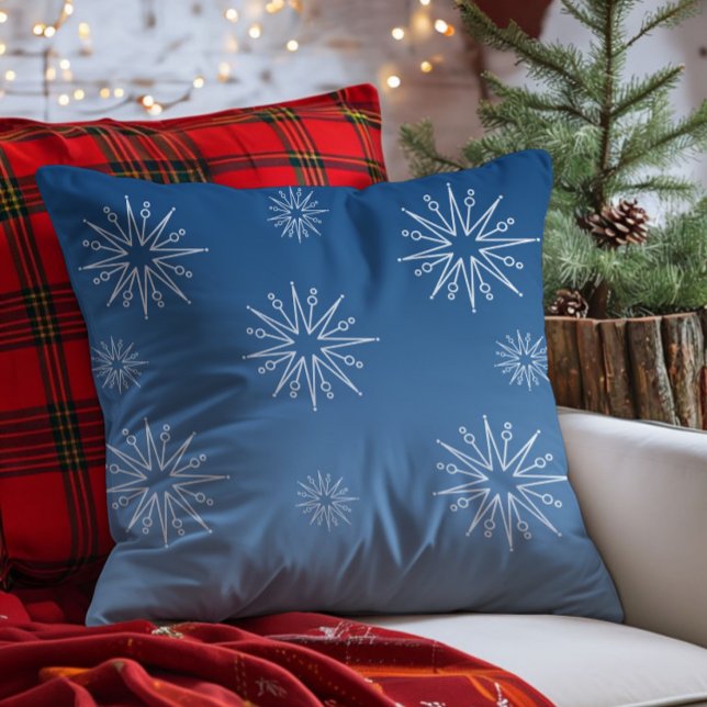 Almofada Travesseiro das Estrelas de Natal, Azul (Blue Dazzling Christmas Stars Throw Pillow)