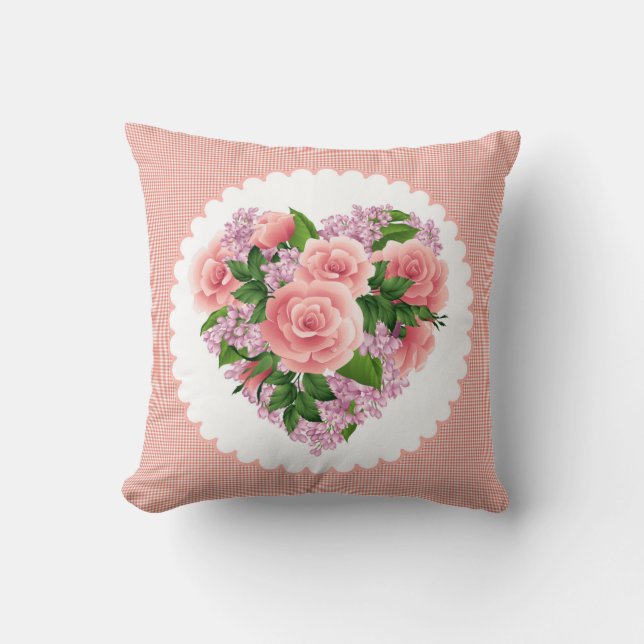 Almofada Travesseiro das rosas rosa e das flores lilás (Frente)