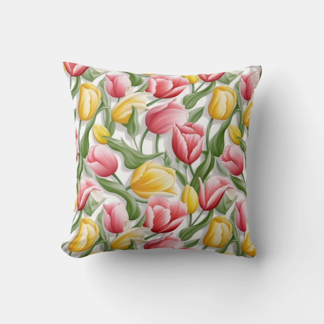 Almofada Travesseiro de Algodão com Estampa de Tulipas (Frente)