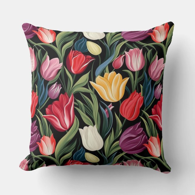 Almofada Travesseiro de Algodão com Estampa de Tulipas (Frente)