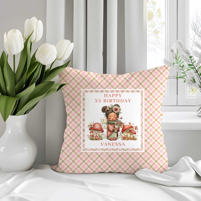 Almofada Travesseiro de aniversário de menina com fada rosa (Shine Fairy Pink Floral Girl Birthday Throw Pillow)