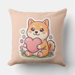 Almofada Travesseiro de Arremesso Coração de Cachorro Shiba