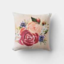 Travesseiro de Arremesso de Aquarela com Rosas Bur