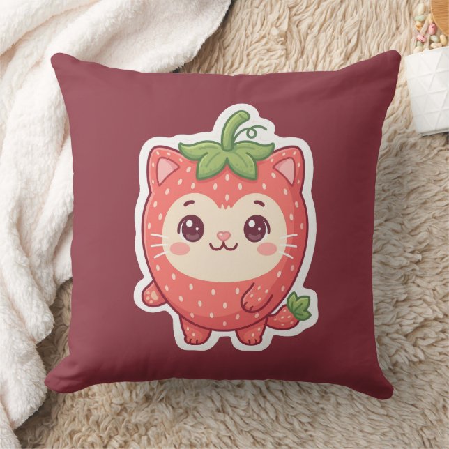 Almofada Travesseiro de Arremesso de Gato Morango Kawaii Fo (Cobertor)
