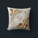 Almofada Travesseiro de Arremesso de Monograma de Casamento<br><div class="desc">Adicione um toque de elegância atemporal à sua casa com esta linda almofada decorativa. Com elementos botânicos dourados esculturais, delicado trabalho de enrolar e uma moldura circular refinada com monograma colocada contra um fundo marfim suave, esta almofada combina romance clássico com sofisticação moderna. Perfeita para um quarto, sala de estar...</div>