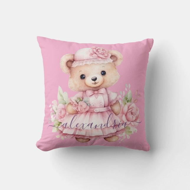 Almofada Travesseiro de Arremesso de Urso de Pelúcia Rosa c (Frente)