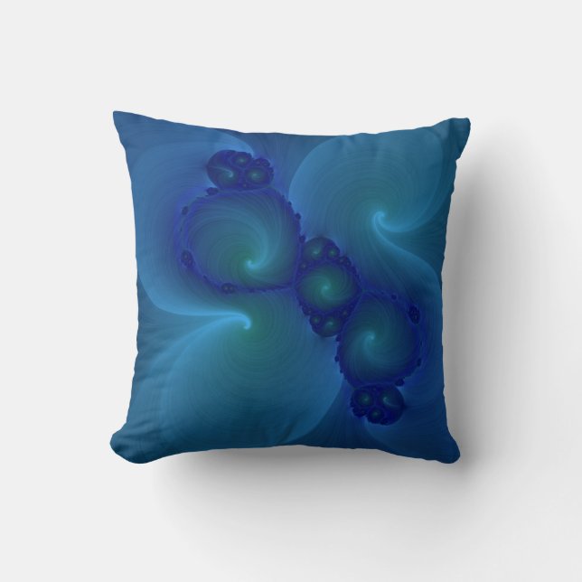 Almofada Travesseiro de arte fractal azul e verde (Frente)