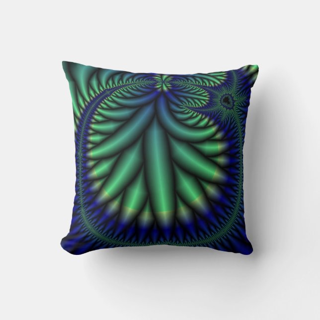 Almofada travesseiro de arte fractal azul e verde (Frente)