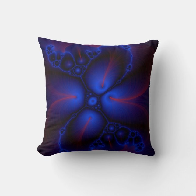 Almofada travesseiro de arte fractal vermelho e azul (Frente)