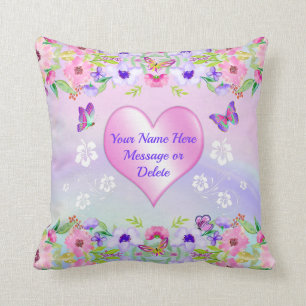Almofada Travesseiro de borboleta rosa e roxo personalizado