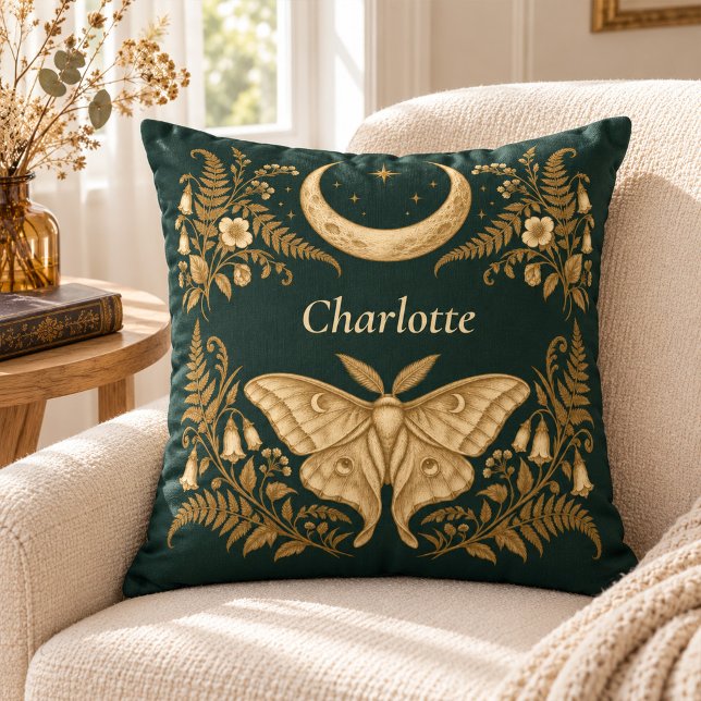 Almofada Travesseiro de Bruxa Botânico de Mariposa da Lua P (Personalized Moon Moth Botanical Witch Pillow)