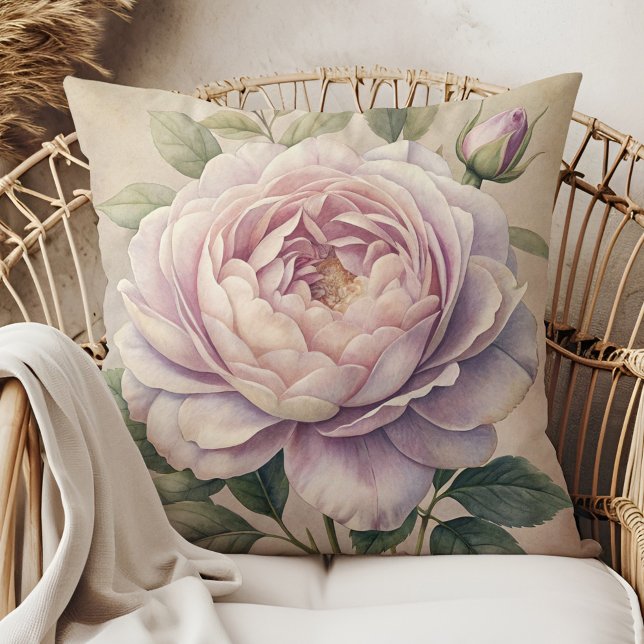 Almofada Travesseiro de Bruxa Rosa-Lua - Sonhos do Jardim d (Moonlit Rose Witch Pillow - Witch’s Garden Dreams in a boho rattan armchair.)