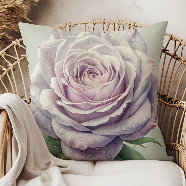 Almofada Travesseiro de Bruxa Rosa-Lua - Sonhos do Jardim d (Moonlit Rose Witch Pillow - Witch’s Garden Dreams in a boho rattan armchair)