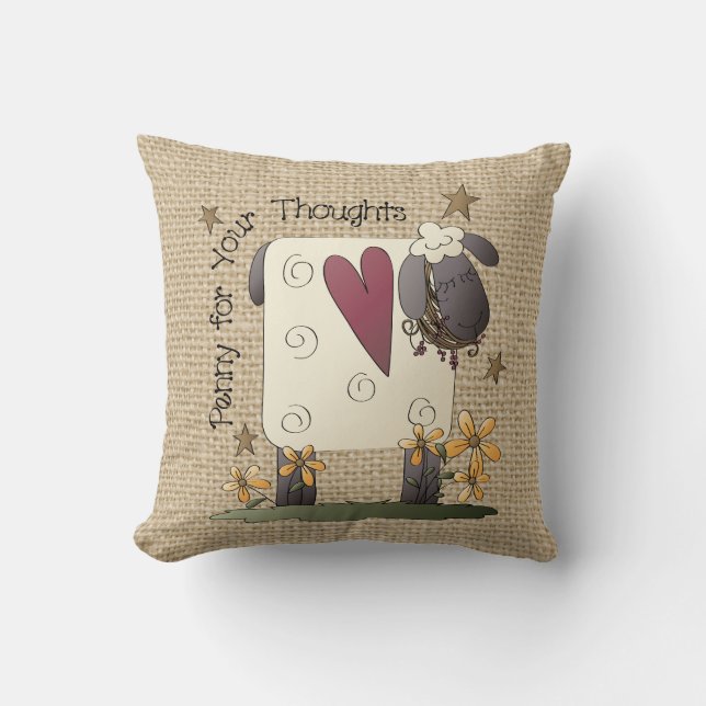 Almofada Travesseiro de burlap faux country de ovinos (Frente)