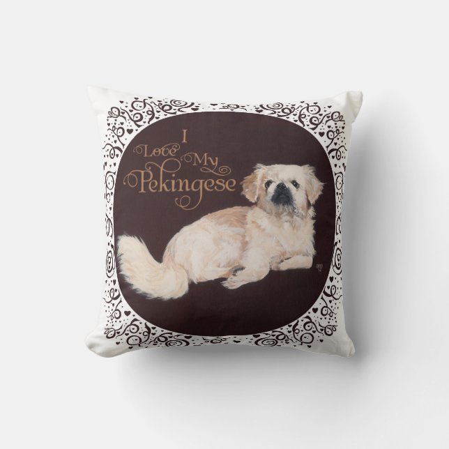 Almofada Travesseiro de Cachorro Pequinês Branco (Frente)