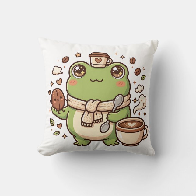 Almofada Travesseiro de Café Sapo Kawaii (Frente)