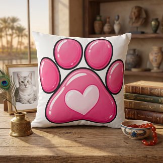 Almofada Travesseiro de Coração com Impressão de Pata Rosa