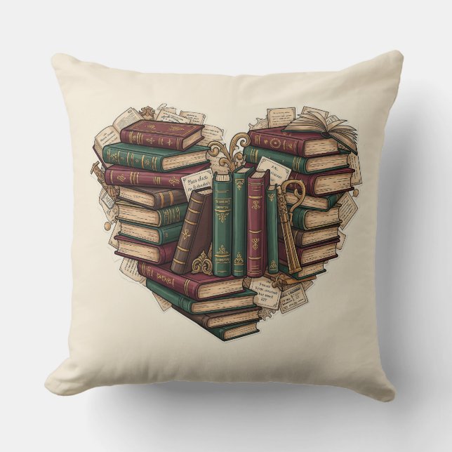 Almofada Travesseiro de Coração de Amante de Livros (Frente)