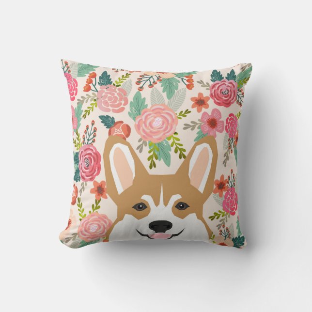 Almofada travesseiro de corgi florals primavera (Frente)