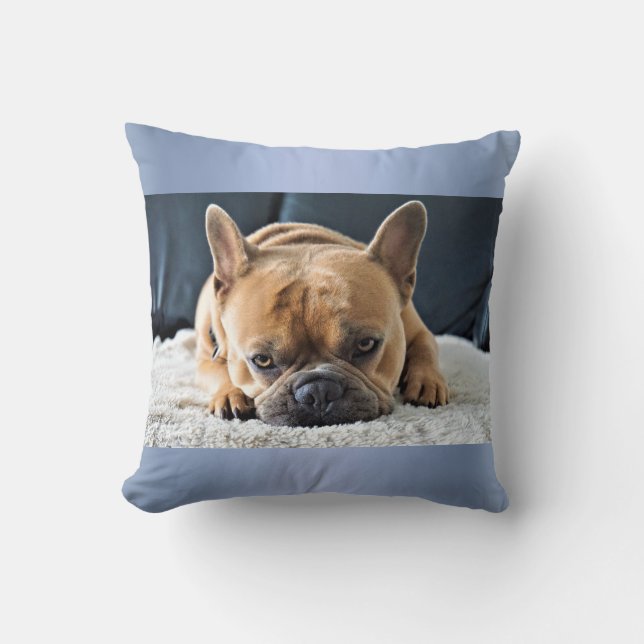 Almofada Travesseiro de Cushion de Bulldog Francês Azul (Frente)