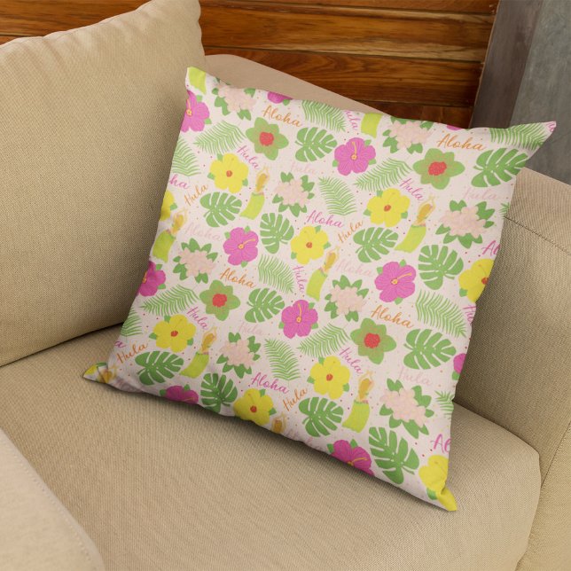 Almofada Travesseiro de Dancer do Havaí Festivo (Tropical Hawaiian Flower Aloha Hula Woman Throw Pillow)