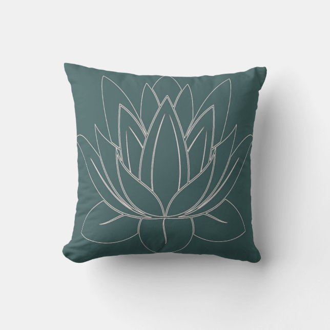 Almofada Travesseiro de Decoração do Flor do Lotus Teal (Frente)