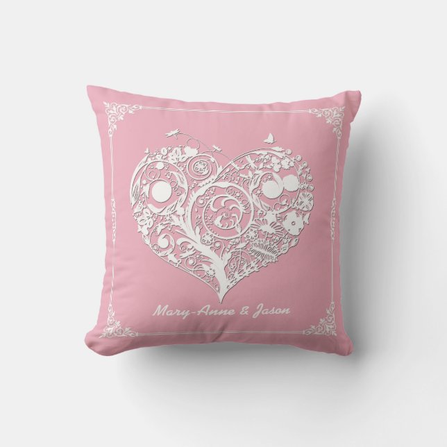 Almofada Travesseiro de decorador de coração branco e rosa- (Frente)