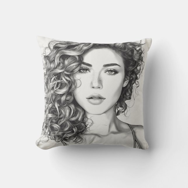 Almofada travesseiro de desenho de linha branca e preta (Frente)