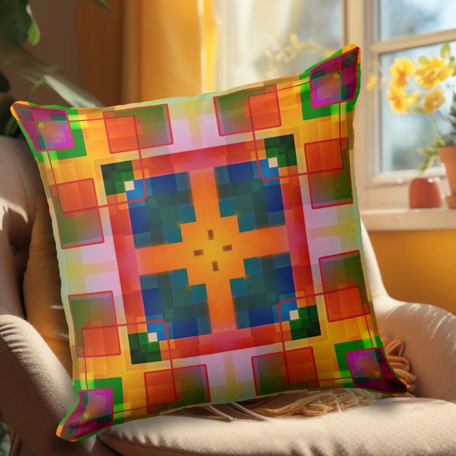 Almofada Travesseiro de Design Geométrico (Pillow with an abstract geometric pattern in bold colors.)