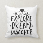 Almofada Travesseiro de Detecção do Sonho de Cotação de via<br><div class="desc">Viagem cita travesseiro com letra de letra de letra com letra de letra design. Estilo bonito e doce. Explore. Sonho. Descubra. A cor de fundo pode ser personalizada para a cor desejada.</div>