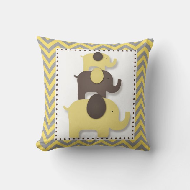 Almofada Travesseiro de Elefante com Chevron Amarelo e Cinz (Frente)