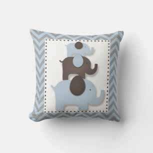Almofada Travesseiro de Elefante com Chevron Azul e Cinza