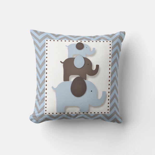 Almofada Travesseiro de Elefante com Chevron Azul e Cinza (Frente)