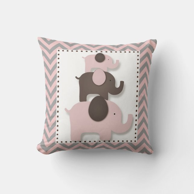 Almofada Travesseiro de Elefante com Chevron Rosa e Cinza (Frente)