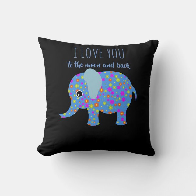 Almofada travesseiro de elefante " Eu te amo na lua e de vo (Frente)
