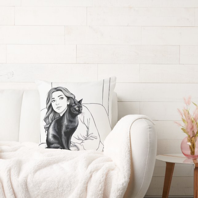 Almofada Travesseiro de Ênfase do Lover de Gato Branco e Pr (Sofá)