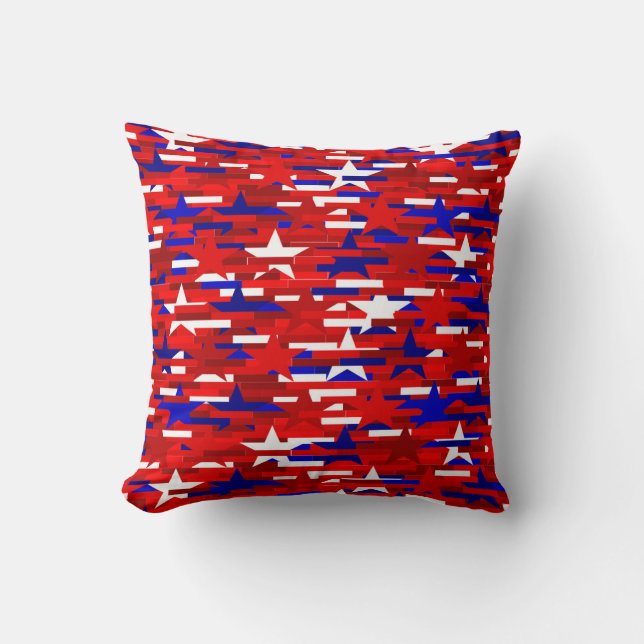 Almofada Travesseiro de estrelas vermelho, branco e azul (Frente)
