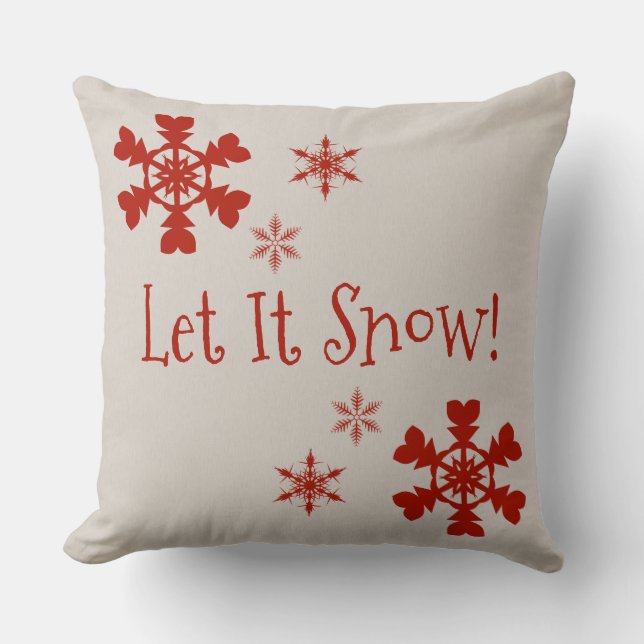 Almofada Travesseiro de Flocos de Neve Vermelhos Let It Sno (Frente)