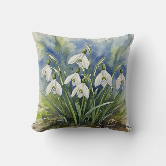 Almofada Travesseiro de Flor de Primavera do Snowdrops (Frente)