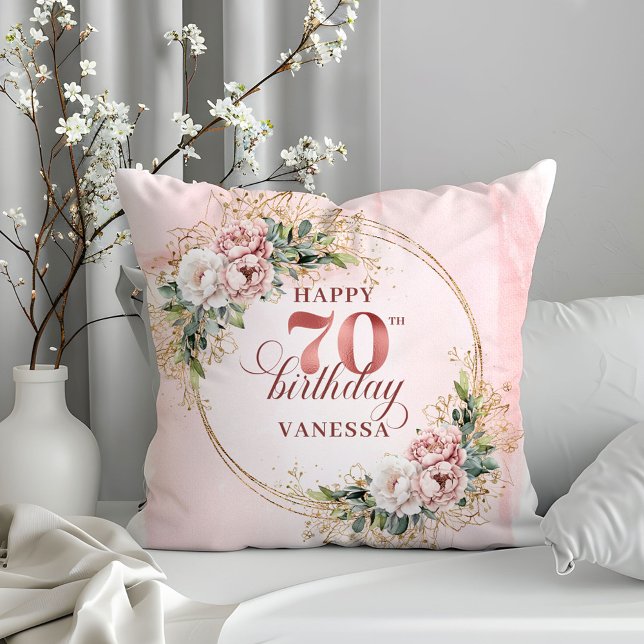 Almofada Travesseiro de Flores Boêmias em Rose Gold para 70 (Rose Gold Bohemian Flowers Pillow 70th Birthday Pillow)