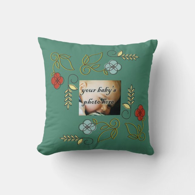 Almofada Travesseiro de Flores Vermelho Azul Verde Monogram (Frente)