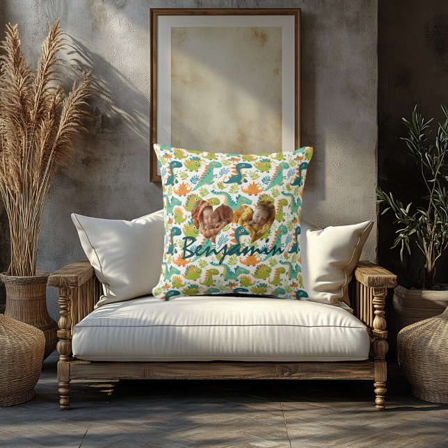 Almofada Travesseiro de Foto Duplo com Corações e Dinossaur (Criador carregado)