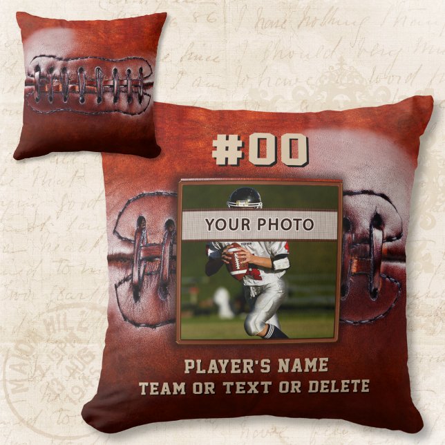 Almofada Travesseiro de Futebol Personalizado com Foto do J (Personalized Football Pillow. Man cave football decor. Football senior gifts. Football team gifts.)